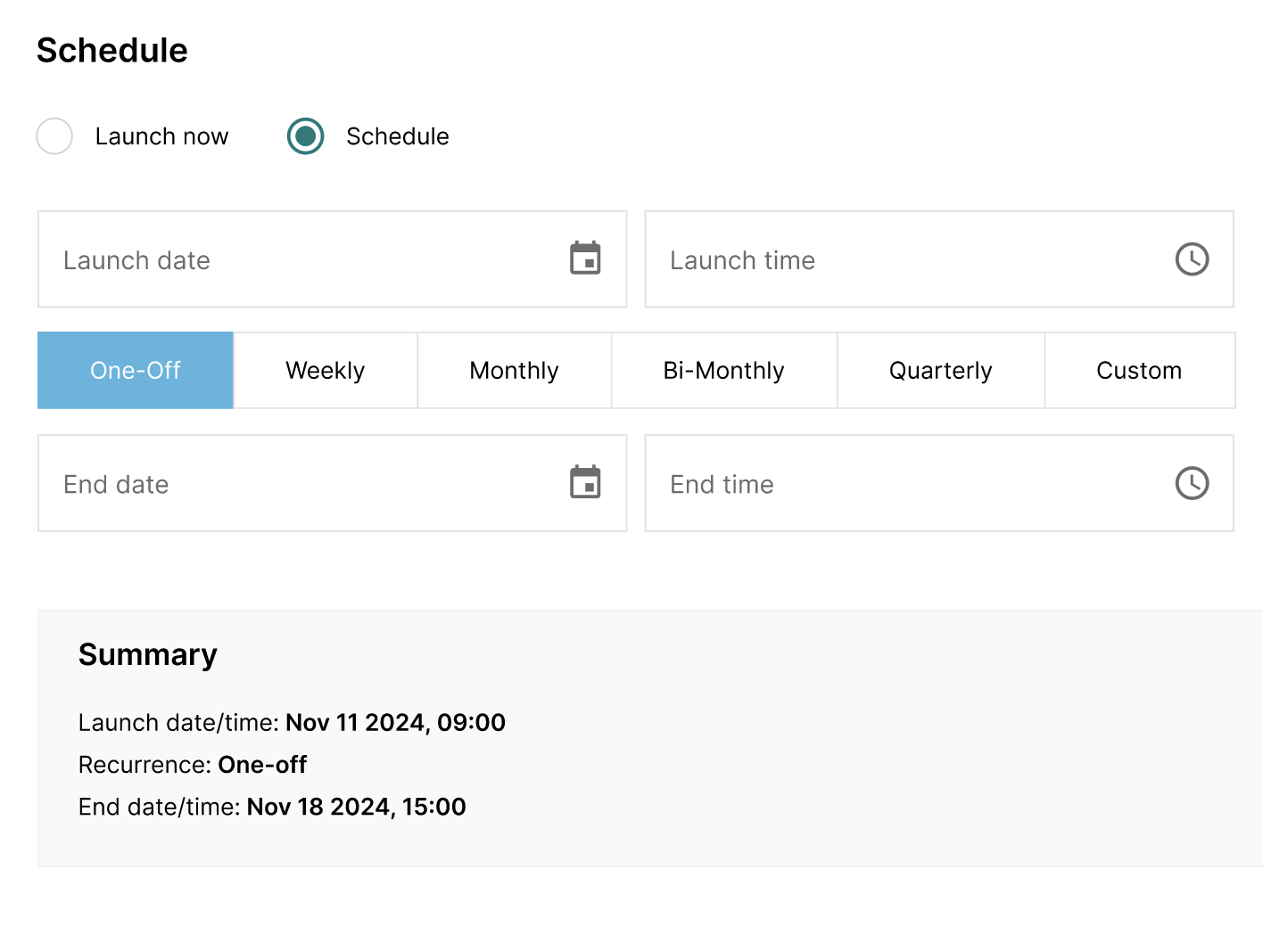 Insights Schedule Small Image shwoing how you can schedule surveys weekly to quarterly