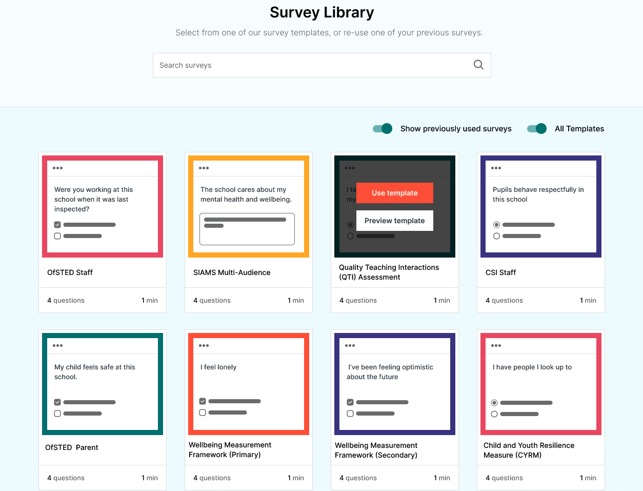 Insights - Survey Library Image of different survey templates
